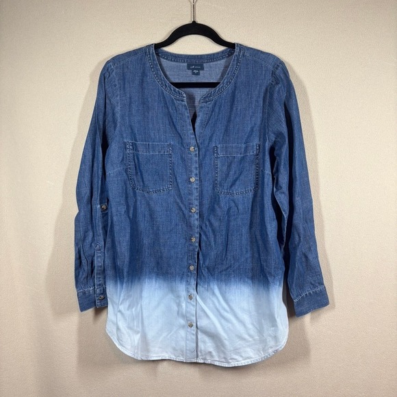 J. Jill Tops - J. Jill Denim Ombre Dip Dye Button Down Shirt Med Blue White Coastal Boho Chic